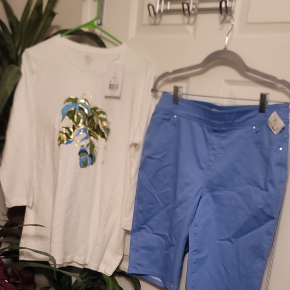 Kim Rogers Robin Egg Blue Capri Pants & Top - Picture 1 of 3